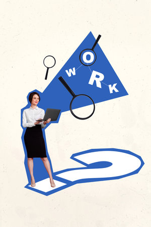 Collage 3d image of pinup pop retro sketch of female formalwear magnifier loupe look for job surrealism template metaphor artwork conceptの写真素材