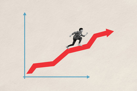 Collage image of running man up diagram success climbing career diagram has motivation make more...