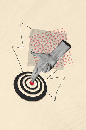 Photo cartoon comics sketch collage picture of arm showing handgun shooting target isolated beige color backgroundの写真素材