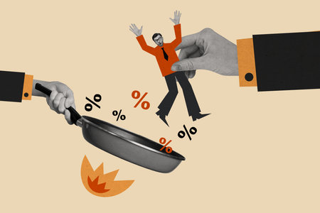 Exclusive magazine sketch collage image of arms frying small little guy isolated beige color backgroundの写真素材