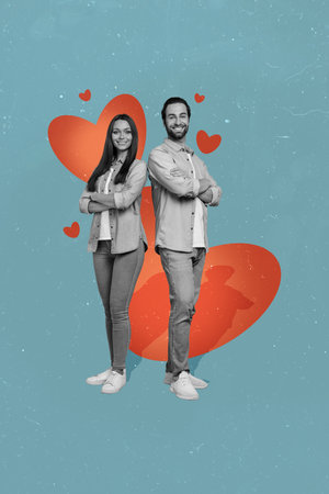 3d retro abstract artwork template collage of folded arms couple valentine day love dating concept magazine surrealism metaphor psychedelicの写真素材