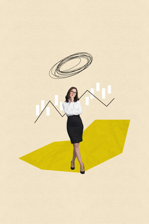 Creative vertical collage picture image young business lady dreamy focused office statistics startup increase successの写真素材