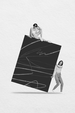 Creative poster collage of black white concept copyspace competition advert shopping promo poster two girls billboard comics zine minimalの写真素材