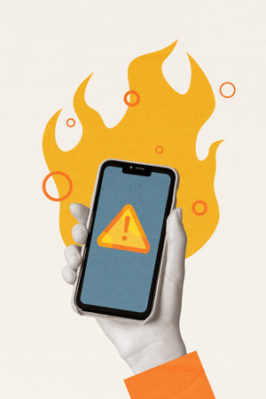 Image collage sketch of woman hold modern device 404 error alert problem trouble mistakeの写真素材