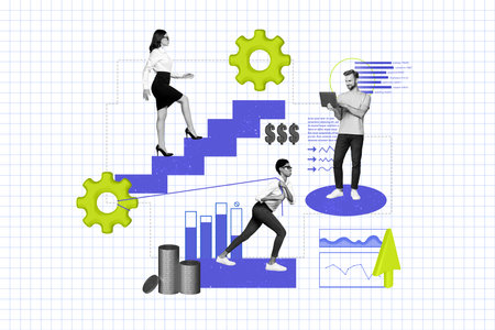 Template of teamwork concept collage financial analytics control spends and costs optimization...