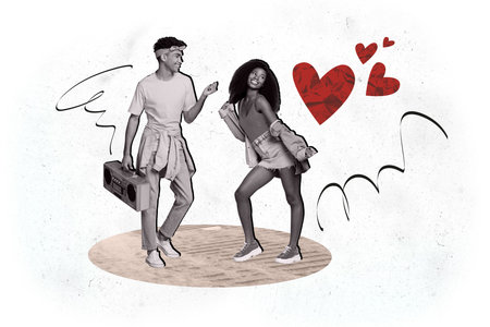 Creative artwork template collage of dancing couple hip hop valentine day love dating concept magazine surrealism metaphor psychedelicの写真素材