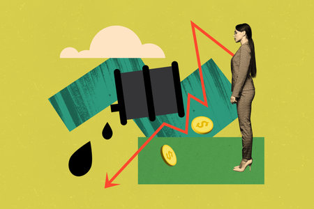 Creative abstract template collage of volatility bankruptcy broken collapse oil barrel concept weird freak bizarre unusual fantasyの写真素材