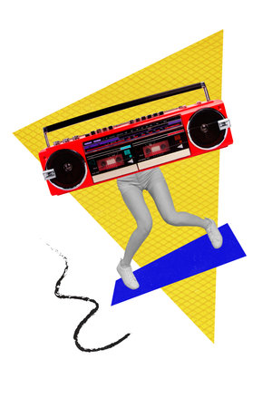 Vertical creative picture collage dancing bodyless young girl having fun celebrate party event...