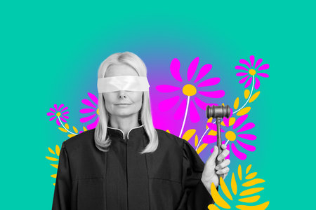 3d retro abstract creative artwork template collage of fair woman court judge equal rights feminist weird freak bizarre unusual fantasyの写真素材