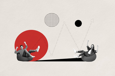 Creative drawing collage picture of funny business partners celebrate achieve goal weird freak...