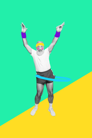 3d retro abstract creative artwork template collage of funny grandpa rotate hulahoop healthy...