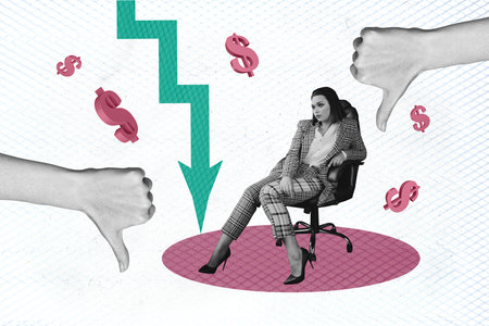Photo collage artwork picture of stressed depressed lady having working failure feeling bullying...