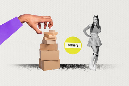 Horizontal surreal template collage photo with black white gamma young girl impressed by fast...