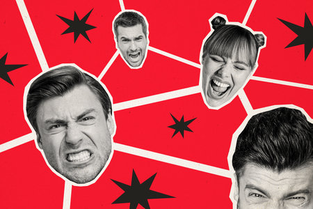 Composite collage image of funny people heads scream anger aggressive annoyed weird freak bizarre unusual fantasy billboardの写真素材