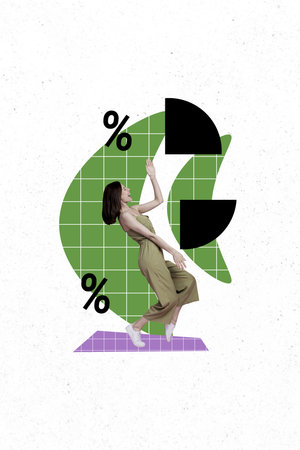3d retro abstract creative artwork template collage of funny female economist count percentage financier billboard comics zine minimalの写真素材