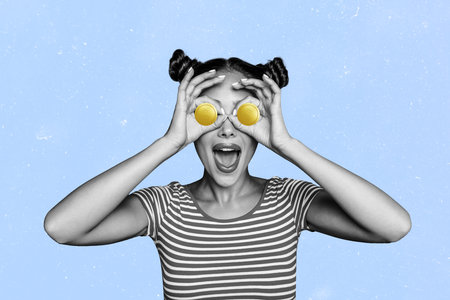 Collage image of astonished black white effect girl arms fingers hold money coin eyes isolated on...