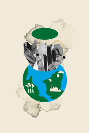 Creative vertical collage banner earth planet pollution plastic bottle garbage danger ecology...