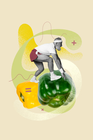 Vertical poster collage ready sportsman retired grandfather marathon runner competition ready start healthcare grocery vegan nutritionの写真素材