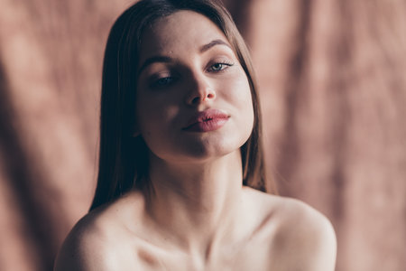 Photo with no retouch filter of attractive girls have spa procedure enjoy perfection isolated studio backgroundの写真素材