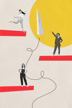 Composite collage picture image of teamwork motivation paper plane notification communication billboard comics zine minimal sketch artworkの写真素材