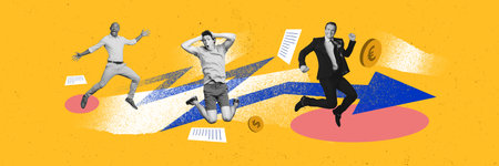 Collage sketch image of happy successful rich wealthy people earning money increase profit income isolated on drawing backgroundの写真素材