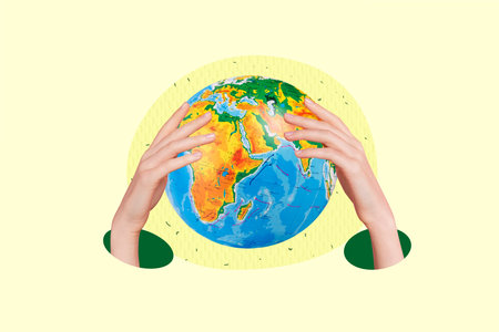 Creative collage picture planet earth globe continent ocean geography map education travel agency...
