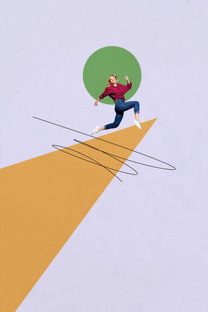 Composite 3D photo collage trend artwork sketch image of young attractive lady sport run jump on...