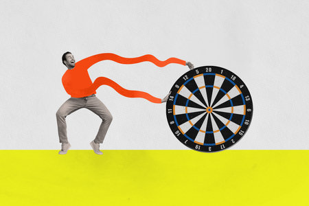 Trend artwork composite 3D photo collage of black white silhouette young guy hold in long hand fortune poker wheel gamer addictedの写真素材