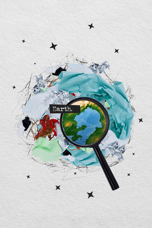 Sketch artwork trend composite 3d collage photo of huge garbage heap instead of planet earth eco...