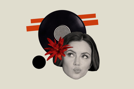 Sketch image composite artwork photo collage of black white silhouette fashion woman face wear...