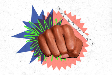 Creative abstract template collage of big fist fighting boxing strength bizarre unusual fantasy billboardの写真素材