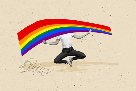 Creative collage picture headless person lgbt flag rights equity rainbow colorful symbol support community transgender homosexual choiceの写真素材