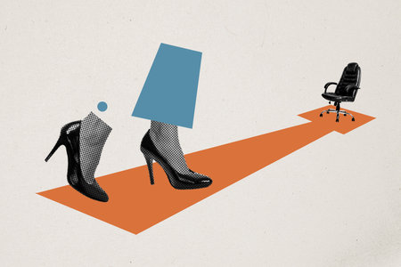 Trend artwork composite sketch image 3D photo collage of black white walk lips legs high heels go on raod to work place office armchairの写真素材