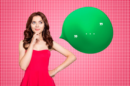 Composite collage picture image of thoughtful female speech bubble communication concept fantasy...
