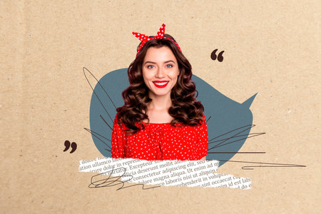 Composite collage picture image of pretty retro female speech bubble communication concept fantasy...