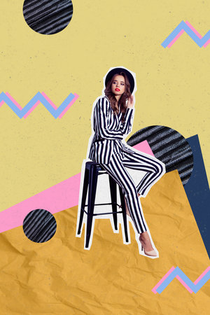 3D photo collage composite trend artwork sketch image of young fashion style lady work model posing...
