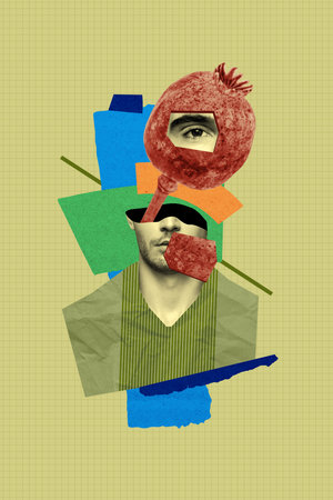 Collage 3d image of pinup pop retro sketch of head poppy flower bud medicine depression treatment personality billboard comics zine minimalの写真素材