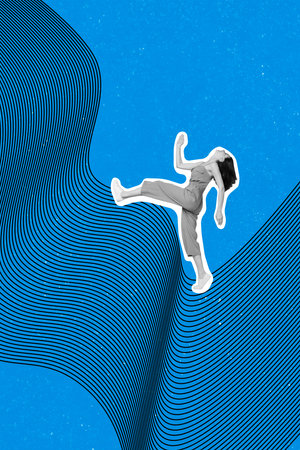 Vertical photo collage of young girl step sleep sleepwalker trance hypnosis hallucinations night...