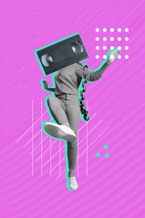 Composite sketch image trend artwork 3D photo collage of young lady headless boombox cassette tape...