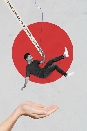 Collage sketch image of impressed guy reading modern device fake news isolated grey color backgroundの写真素材