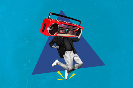 Composite sketch image trend artwork 3D photo collage of headless man funky dance incognito huge...
