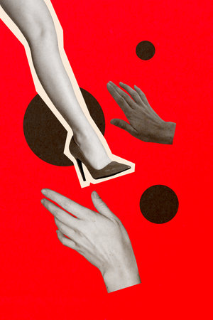 Composite collage image of woman leg high heels shoe shopping fantasy billboard comics zine minimalの写真素材