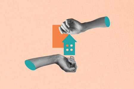 Creative picture image human hands 3d elements house accommodation purchase new home settlement mortgage apartment credit loanの写真素材