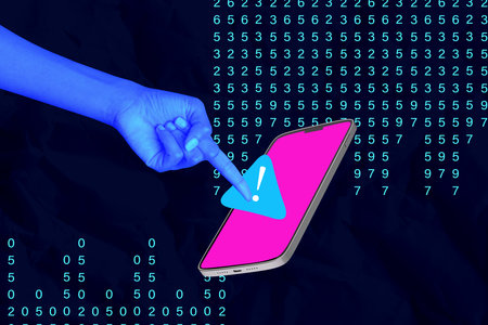 Composite collage picture image of point device warning sign data coding network connect message unusual fantasy billboard comics zineの写真素材