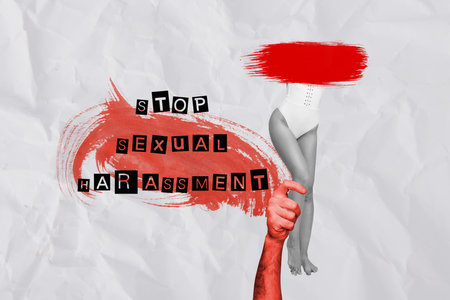 Composite collage picture image of hand touch body stop sexual harassment violence problem unusual fantasy billboard comics zineの写真素材