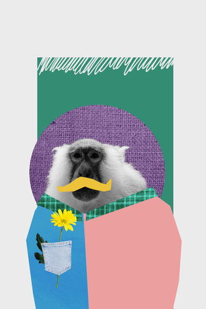 Composite trend sketch collage of incognito personage wear wildlife nature animal monkey mask wear...