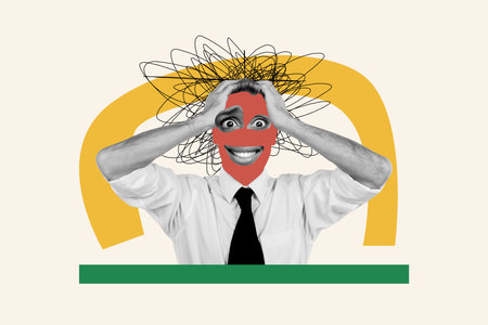Composite collage picture image of crazy person mind thoughtful mental health unusual fantasy billboard comics zineの写真素材