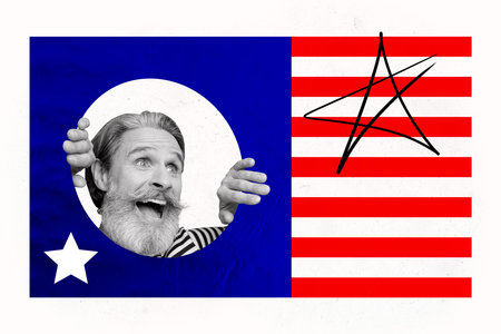 Composite collage image of funny mature man national independence america day fourth july concept fantasy billboard comics zineの写真素材