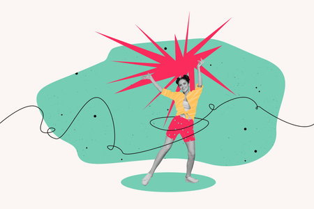 Creative collage of funny excited female shopping sales summer bizarre unusual fantasy billboard comicsの写真素材