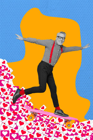 Trend artwork composite sketch photo collage of love like heart banner reaction social media aged...